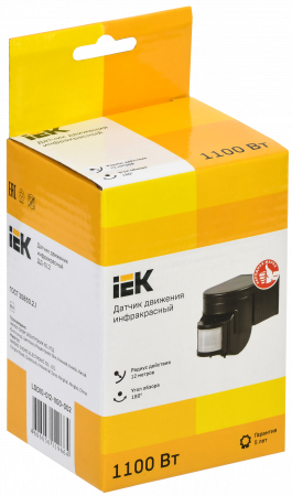 LDD10-012-1100-002 Датчик движения ДД 012 черный, макс. нагрузка 1100Вт, угол обзора 180град., дальность 12м, IP44, IEK 