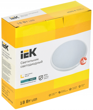 Светильник светодиодный ДПБ 3003 18Вт IP54 4000K круг белый IEK LDPB0-3003-18-4000-K01
