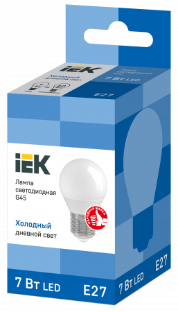 Лампа светодиодная G45 шар 7Вт 230В 6500К E27 IEK LLE-G45-7-230-65-E27