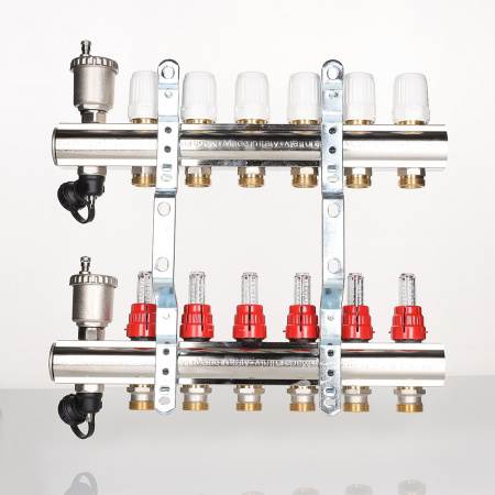 VTc.596.EMNX.0606 Коллекторная группа с расходомерами 1' х 6 выходов 3/4' НР EK VALTEC  IV596M606X
