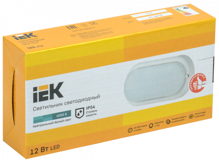 LDPO0-4012-12-4000-K01 Светильник светодиодный ДПО 4012 12Вт IP54 4000K овал белый пластик IEK 
