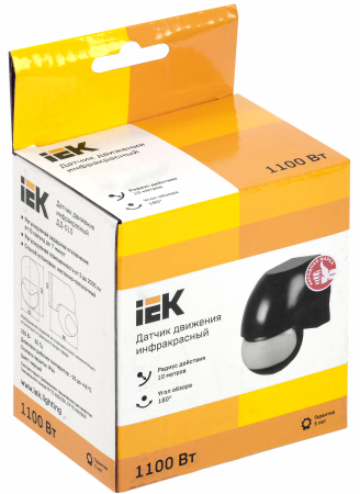 LDD10-010-1100-002 Датчик движения ДД 010 черный, макс. нагрузка 1100Вт, угол обзора 180град., дальность 10м, IP44, IEK 