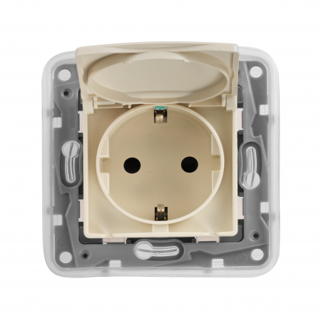 ETIKA Розетка 2К+З IP 44 с откидной крышкой и шторками немецкий стандарт автоматические зажимы 16 А слоновая кость Legrand 672332