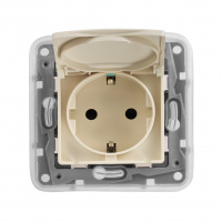 ETIKA Розетка 2К+З IP 44 с откидной крышкой и шторками немецкий стандарт автоматические зажимы 16 А слоновая кость Legrand 672332