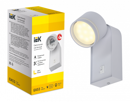LIGHTING Светильник 4035 накладной настенный под лампу GX53 белый IEK LT-UBB0-4035-GX53-1-K01
