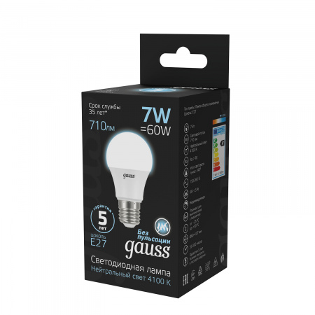 Лампа светодиодная LED 7 Вт 710 лм 4100К AC150-265В E27 А60 (груша) нейтральный Black GAUSS 102502207