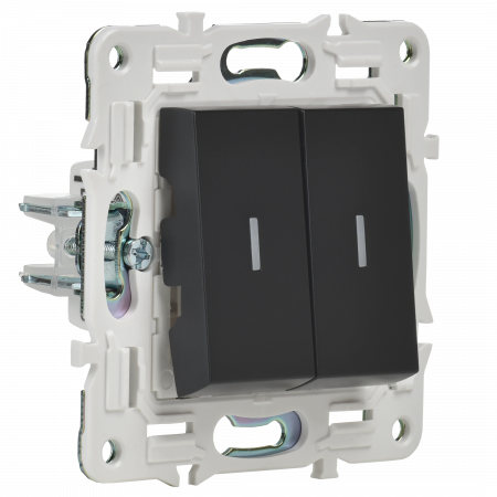 SKANDY Выключатель 2-клавишный проходной с индикацией 10А SK-V10Bl черный IEK SK-V22-1-10-K02