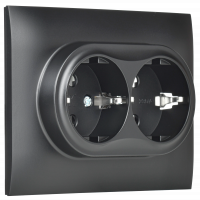 SKANDY Розетка 2-местная с заземлением без защитных шторок 16А в сборе SK-R08Bl черный IEK SK-R21-16-K02-F