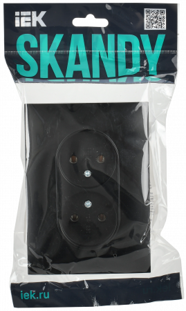 SKANDY Розетка 2-местная без заземления без защитных шторок 10А в сборе SK-R10Bl черный IEK SK-R20-10-K02-F