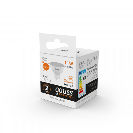 Лампа светодиодная LED 11 Вт 850 лм 3000К AC180-240В GU5.3 софит MR16 теплая Elementary GAUSS 13511