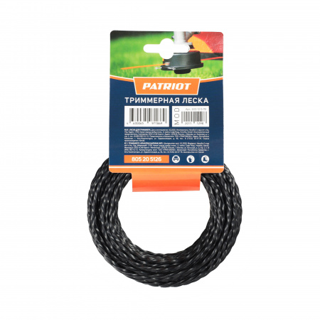 Леска  D 3.0 мм L 12 м (скрученный квадрат, черный) 300-12-5, картонный подвес Patriot 805205126