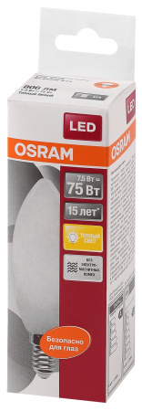 4058075210684 Лампа светодиодная LED 8Вт E14 CLB75 тепло-бел, матов.свеча OSRAM LEDVANCE 