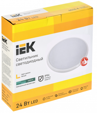 Светильник светодиодный ДПБ 3005 24Вт IP54 4000K круг белый IEK LDPB0-3005-24-4000-K01
