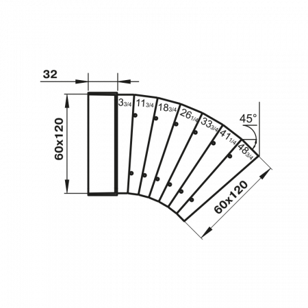 10211091 Колено горизонтальное разноугловое 60х120 в индивидуальной упаковке 72710 ZERNBERG  00-021109  