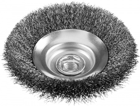 Щетка коническая для УШМ, витая стальная проволока 0.3мм. 115ммхМ14 ''Профессионал''. ЗУБР 35265-115_z02