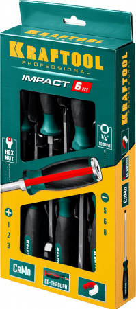 Набор ударных отверток 6 шт сквозной стержень Cr-Mo IMPACT KRAFTOOL 25025