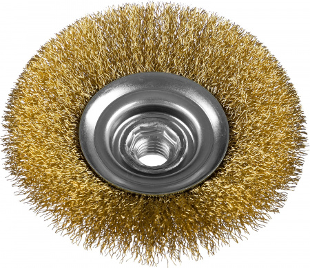 Щетка коническая для УШМ, витая латунированная стальная проволока 0.3мм. 115ммхМ14 ''Профессионал''. ЗУБР 35267-115_z02