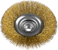 Щетка коническая для УШМ, витая латунированная стальная проволока 0.3мм. 115ммхМ14 ''Профессионал''. ЗУБР 35267-115_z02