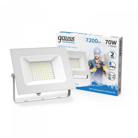 Прожектор светодиодный ДО 70 Вт 6500К 6300 лм 175-265В IP65 140х208х140мм Алюминий Elementary G2 Gauss GAUSS 613120370