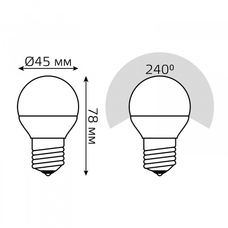 Лампа светодиодная LED 7 Вт 550 лм 4100К AC150-265В E27 шар P45 нейтральный шаговое диммирование выключателем Black GAUSS 105102207-S