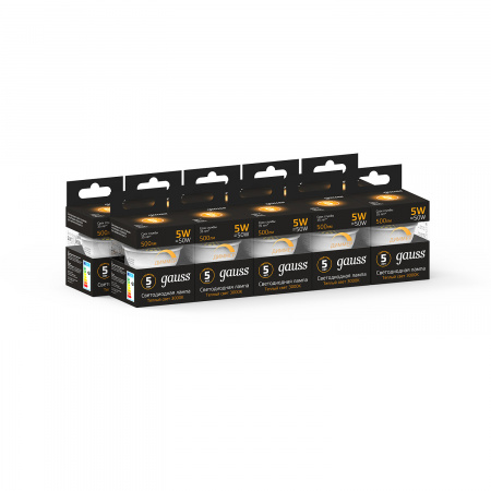 Лампа светодиодная LED 5 Вт 500 лм 3000К AC150-265В GU10 софит MR16 теплая диммируемая Black GAUSS 101506105-D