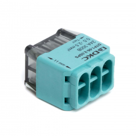 Клемма строительно-монтажная (СМК) на 6 проводника до 2.5 кв. мм. на токи до 24А (голубая) DKC DTP1-06-2.5SPS