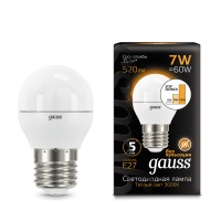 Лампа светодиодная LED 7 Вт 520 лм 3000К AC150-265В E27 шар P45 теплая шаговое диммирование выключателем Black GAUSS 105102107-S