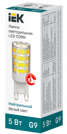 Лампа светодиодная CORN капсула 5Вт 230В 4000К керамика G9 IEK LLE-CORN-5-230-40-G9