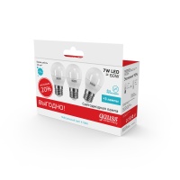 Лампа светодиодная LED 7 Вт 470 лм 4100К AC180-240В E27 шар P45 нейтральный (промоупаковка 3 лампы) Elementary GAUSS 53227T