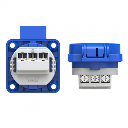 Розетка встраиваемая 16А/250V/2P+E/IP54 50х50 подкл. сзади синяя PCE 105-0b 00-00002583