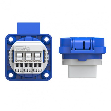 Розетка встраиваемая 16А/250V/2P+E/IP54 50х50 подключение сзади синяя безвинтовые клеммы PCE 109-0b 00-00002587
