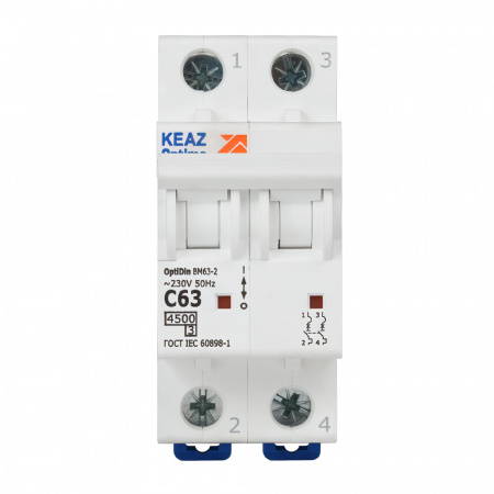 Выключатель автоматический двухполюсный 63А C 4.5кА AC OptiDin BM63-2C63-4.5-УХЛ3 КЭАЗ 326809