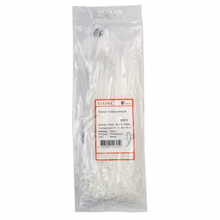 Хомут P6.6 стандартный, белый 4.8х200 DKC 25215SR