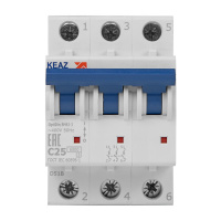 Выключатель автоматический трехполюсный 25А C 6кА AC OptiDin BM63-3C25-УХЛ3 КЭАЗ 260794
