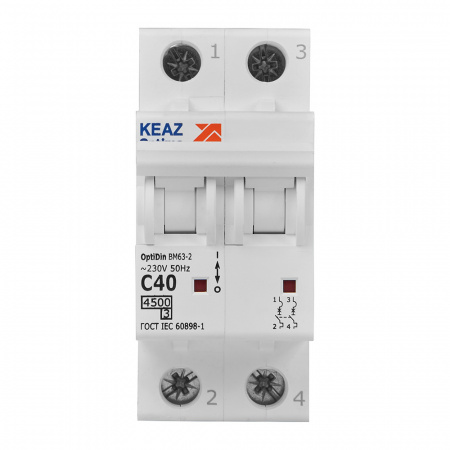Выключатель автоматический двухполюсный 40А C 4.5кА AC OptiDin BM63-2C40-4.5-УХЛ3 КЭАЗ 326807