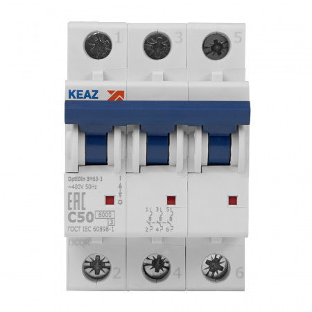 Выключатель автоматический трехполюсный 50А C 6кА AC OptiDin BM63-3C50-УХЛ3 КЭАЗ 260800