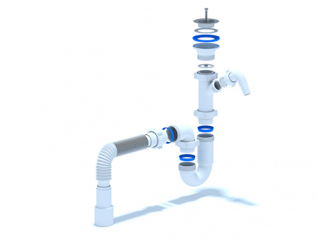 Сифон для мойки АНИ 1 1/2' x 40 прямоточный с отводом для стиральной машины с гибкой трубой 40х40/50 АНИ пласт D1015