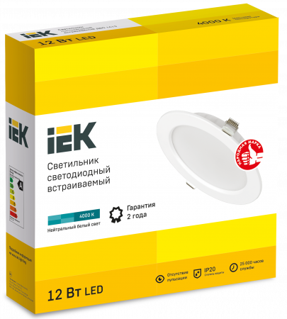 Светильник светодиодный ДВО 1613 белый круг 12Вт 4000К IP20 IEK LDVO0-1613-12-4000-K01