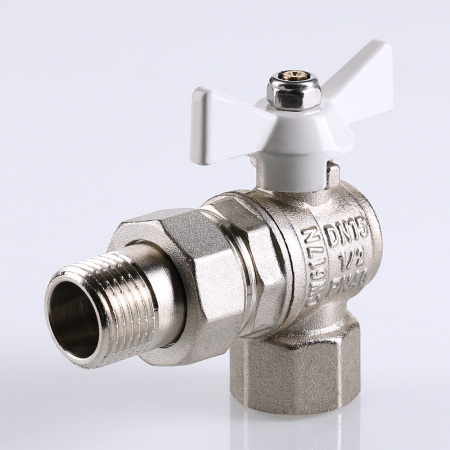 VT.228.NW.04 Кран шаровой угловой со сгоном 1/2' ВН белая ручка бабочка BASE VALTEC  AAV228004W