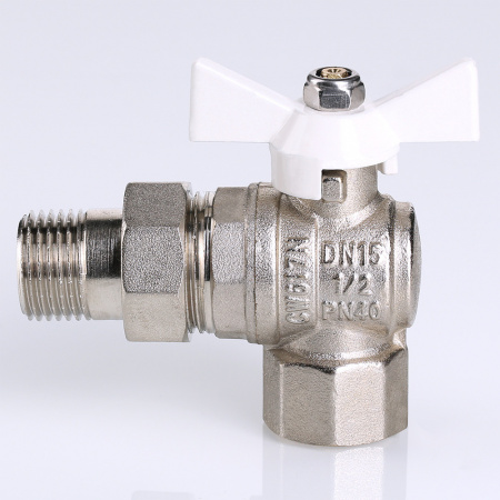 VT.228.NW.04 Кран шаровой угловой со сгоном 1/2' ВН белая ручка бабочка BASE VALTEC  AAV228004W