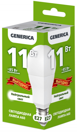 LL-A60-11-230-40-E27-G Лампа светодиодная A60 груша 11Вт 230В 4000К E27 ПРОМО GENERICA IEK 