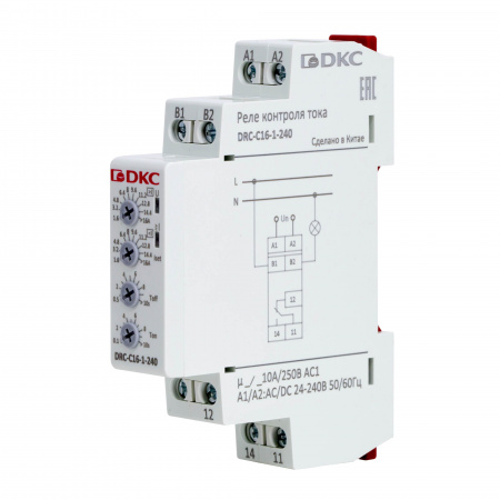 DRC-C16-1-240 Реле контроля тока, 1.6-16А, конфигурация контакта 1CO, 24-240 AC/DC DKC 