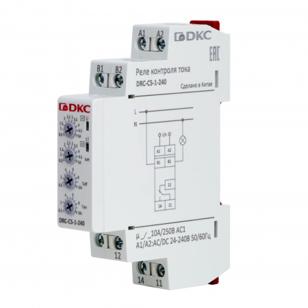 Реле контроля тока, 0.5-5А, конфигурация контакта 1CO, 24-240 AC/DC DKC DRC-C5-1-240