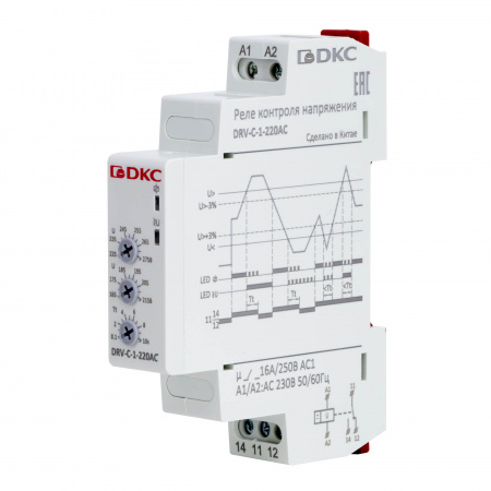 DRV-C-1-220AC Реле контроля напряжения однофазное, конфигурация контакта 1CO, 220В AC DKC 
