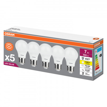 Лампа светодиодная LED 7 Вт E27 3000К 560Лм груша 220 В (замена 60Вт) OSRAM LEDVANCE 4058075577626
