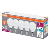 Лампа светодиодная LED 7 Вт E14 6500К 560Лм шарик 220 В (замена 60Вт) OSRAM упак 5 шт LEDVANCE 4058075578166