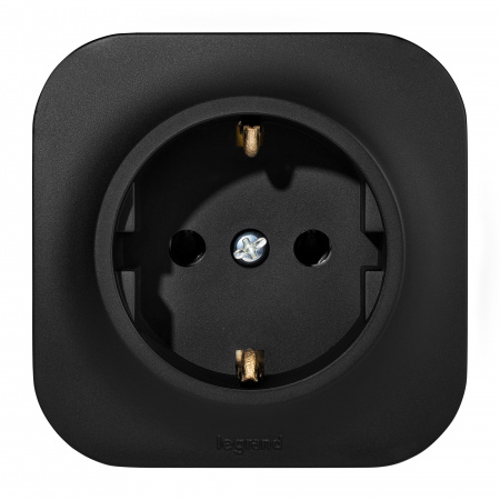 Розетка с заземлением - Legrand Quteo - без шторок IP20 16А 250В винтовые зажимы накладной монтаж - чёрный матовый 782472