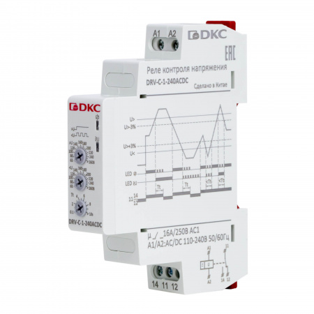 DRV-C-1-240ACDC Реле контроля напряжения однофазное, конфигурация контакта 1CO, 110-240В AC/DC DKC 