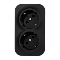 Розеточный блок двойной (розетка двойная) с       заземлением -Legrand Quteo - с предварительным    подключением без шторок IP 20 16А 250В винтовые   зажимы накладной монтаж - чёрный матовый 782470