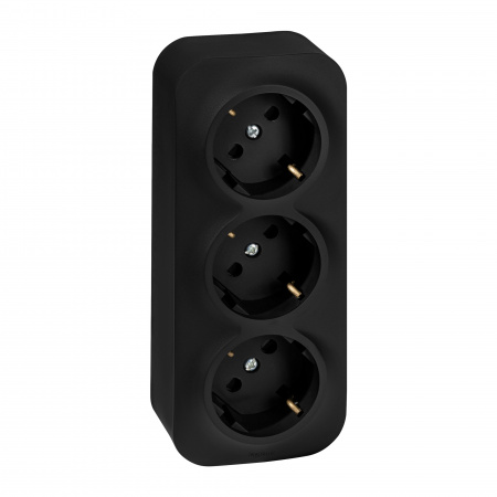 Розеточный блок тройной (розетка тройная) с       заземлением -Legrand Quteo - с предварительным    подключением со шторками IP20 16А 250В винтовые   зажимы накладной монтаж - чёрный матовый 782473